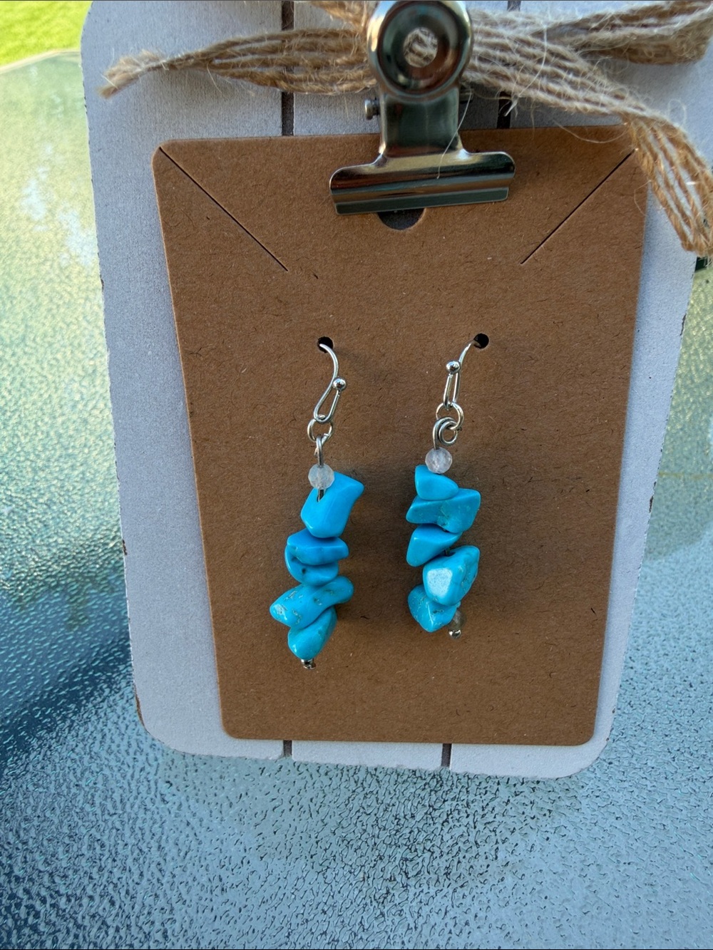 Turquoise Chip Dangle Earrings - handmade